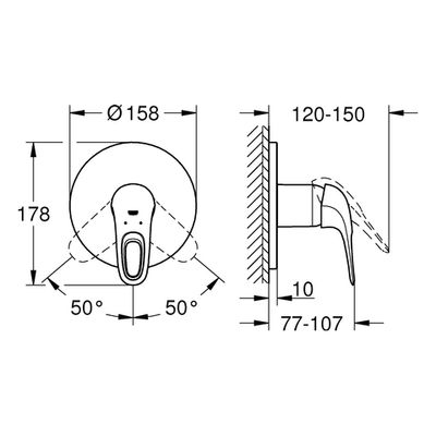 Grohe Farbset Einhebel-Brausebatt. Eurostyle, für Rapido SmartBox, Hebel offen, 243 x 180 x 120 mm, Farbe chrom Bild 3