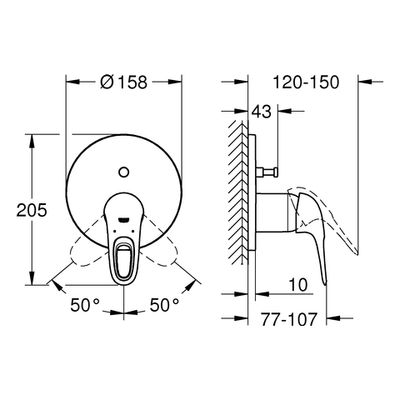 Grohe Farbset Einhebel-Wannenbatt. Eurostyle, für Rapido SmartBox, Hebel offen, 175 x 195 x 120 mm, Farbe chrom Bild 3