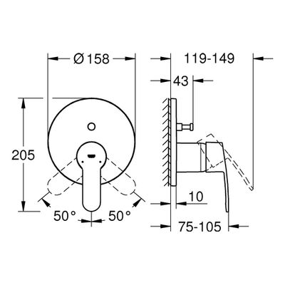 Grohe Farbset Einhebel-Wannenbatt. Eurostyle, für Rapido SmartBox, verchromt, 243 x 180 x 119 mm, Farbe chrom Bild 3