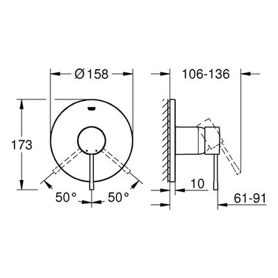 Grohe EH-Brausebatterie Essence 24057_1 FMS, für 35600 hard graphite gebürstet, 180 x 200 mm, Farbe hard graphite Bild 3