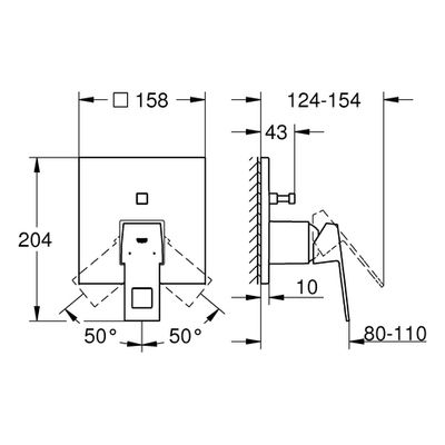 Grohe Farbset Einhebel-Wannenbatterie Eurocube eckig, für Rapido SmartBox, verchromt, 180 x 200 x 124 mm, Farbe chrom Bild 3