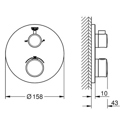 Grohe Farbset-THM-Wannenbatterie Grohtherm 2 Abg, für Rapido SmartBox, verchromt, 243 x 180 x 43 mm, Farbe chrom Bild 3