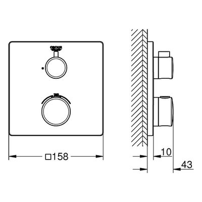 Grohe Farbset-THM-Brausebatterie Grohtherm 1 Abg, für Rapido SmartBox, eckig, 180 x 200 x 43 mm, Farbe chrom Bild 3
