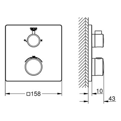 Grohe Farbset-THM-Brausebatterie Grohtherm 2 Abg, für Rapido SmartBox, eckig, 243 x 180 x 43 mm, Farbe chrom Bild 3