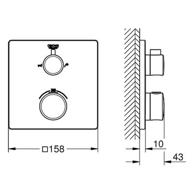 Grohe Farbset-THM-Wannenbatterie Grohtherm 2 Abg, für Rapido SmartBox, eckig, 243 x 180 x 43 mm, Farbe chrom Bild 3