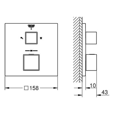 Grohe Fertigmontageset THM-Brausebatterie Grohtherm Cube, 2-Wege-Umstellung, 180 x 200 mm, Farbe chrom Bild 3