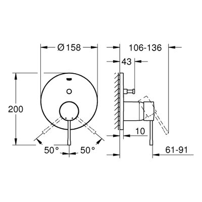 Grohe Farbset Einhebel-Wannenbatt. Essence, für Rapido SmartBox, verchromt, 243 x 180 x 106 mm, Farbe chrom Bild 2