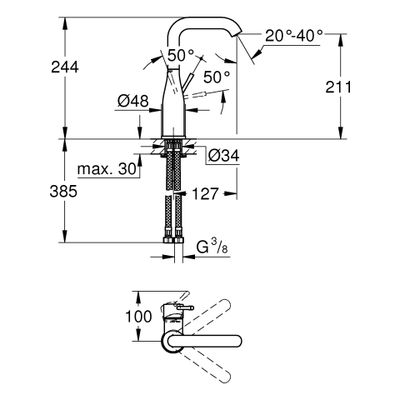 Grohe EH-WT-Batterie Essence 24177_1 L-Size U-Auslauf glatter Körper, Farbe chrom Bild 3