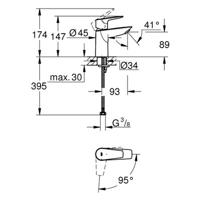 Grohe EH-WT-Batterie Baüdge 24193_1 S-Size Mittelstellung kalt C2C, Farbe chrom Bild 3