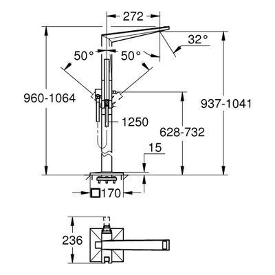 Grohe Wannenbatt. Allure Bril. PC 24423 Bodenmont. Gr. WA-Cesars, hard grap. gb, Farbe hard graphite Bild 3