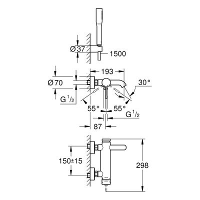 Grohe Einhebel-AP-Wannenbatterie Essence, 193 mm Bild 3