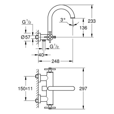 Grohe 2-Griff-Wannenbatt. Atrio Wandmontage Kreuz-Griff, Farbe chrom Bild 3