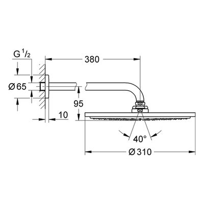 Grohe Kopfbrauseset Rainshower Cosmopolitan 310, Brausearm 380 mm, 95 x 390 x 310 x 380 x 380 mm, Farbe supersteel Bild 3