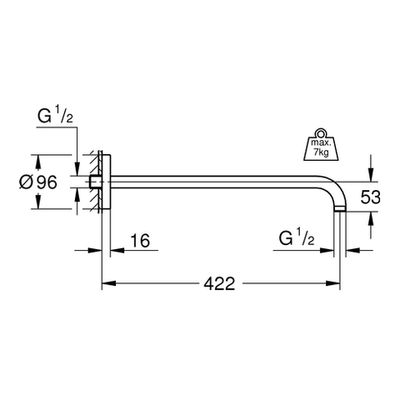 Grohe Brausearm Rainshower Metall Ausladung, 422 mm, Farbe chrom Bild 2