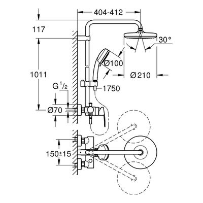 Grohe Duschsystem Tempesta C System 210 26224_1, mit Einhandmischer, 1128 x 315 x 412 mm, Farbe chrom Bild 3