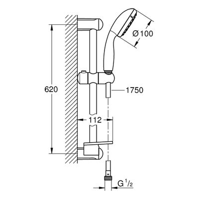 Grohe Brausestangenset Tempesta 100 600 mm 2 Strahlart. Abl. 9,5l, Farbe silberfarben Bild 3