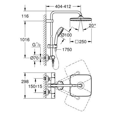 Grohe Duschsystem Tempesta C 250 Cube, mit THM Brausearm 390 mm, Farbe chrom Bild 3