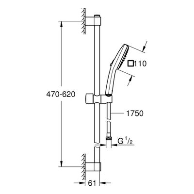 Grohe Brausestangenset Tempesta Cube 110 26748_3 600 mm 2 Strahlarten 7,4l, Farbe chrom Bild 3
