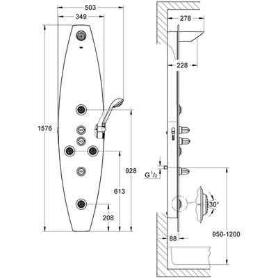 Grohe Duschsystem Amera Echtglasabdeckung Wandmontage, 250 x 530 mm, Farbe chrom Bild 3