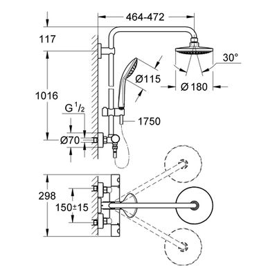 Grohe Duschsystem Euphoria 180 27296_1, mit Thermostat 450 mm Duscharm, Farbe silberfarben Bild 3