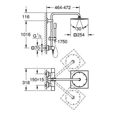 Grohe Duschsyst. Rainshower F-Series für Wandmontage 450 mm Duscharm, mit HB Sena, 155 x 345 mm, Farbe silberfarben Bild 3