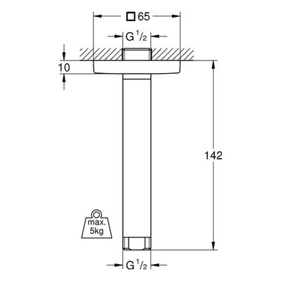 Grohe Deckenauslass Rainshower DN 15 eckige, Rosette Laenge, 142 mm, Farbe chrom Bild 3