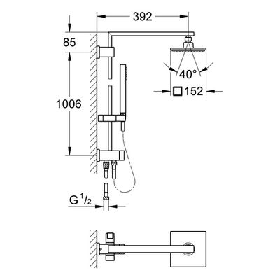 Grohe Duschsystem Euphoria Cube 152, mit Umstellung Wandmontage, 1091 x 320 x 392 mm, Farbe chrom Bild 3