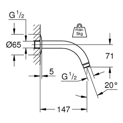 Grohe Brausearm Relexa Ausladung, 147 mm, Farbe chrom Bild 3
