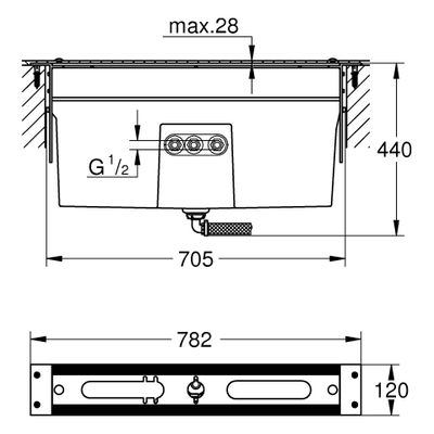 Grohe 4/5-L-Wannenkombination Unterbau 29037_2 Fliesenbankmontage DIN18534:2017 Bild 3