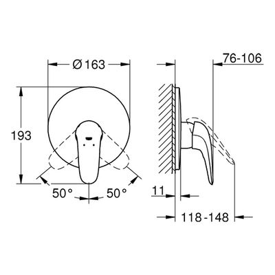 Grohe EH-Brausebatt. Eurostyle 29098_3 FMS Hebel geschlossen moon white /, 116 x 163 mm, Farbe chrom Bild 3