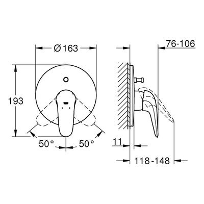 Grohe EH-Wannenbatt. Eurostyle 29099_3 FMS Hebel geschlossen moon white /, 115 x 160 mm, Farbe chrom Bild 3