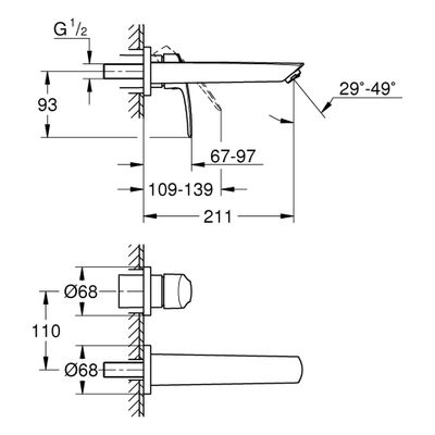 Grohe 2-Loch-WT-Wandbatterie Eurosmart 29338_3 FMS, für 23571 Ausladung 209 mm, Farbe chrom Bild 3