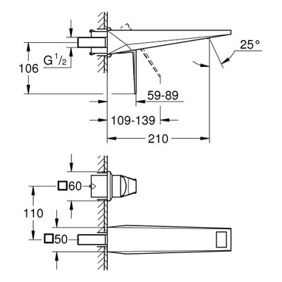 Grohe 2-L-WT-Wandbatt. Allure Brilliant FMS Ausladung 210 mm, Farbe chrom Bild 3