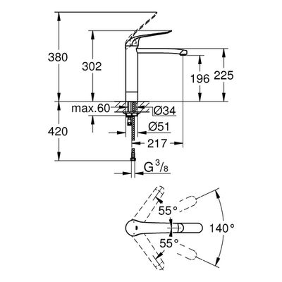 Grohe EH-WT-Batt. Euröco Special mittelhoch, mit 4 cm Sockel, Farbe chrom Bild 3