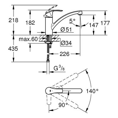 Grohe EH-Spültischbatterie Eurosmart 30260_2 flacher Auslauf MST kalt, 65 mm, Farbe silberfarben Bild 3
