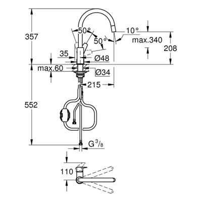 Grohe EH-Spültischbatterie Baüdge hoher Auslauf azb. Laminarbrause, Farbe chrom Bild 3