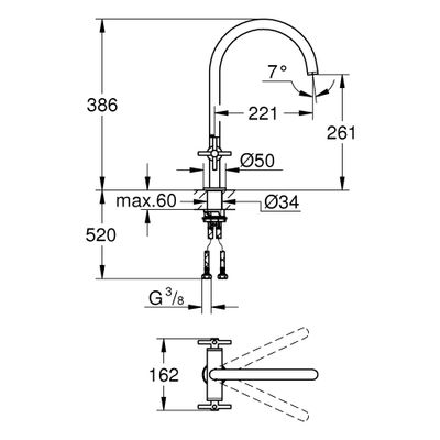 Grohe 2-Griff-Spültischbatterie Atrio 30609 C-Auslauf hard graphite gebürstet, Farbe hard graphite Bild 3