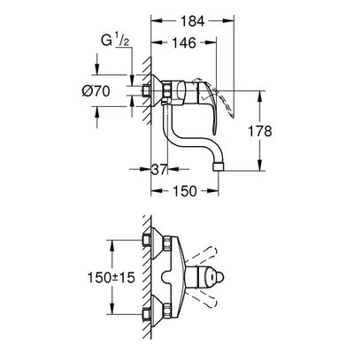 Grohe EH-Spültischbatterie Eurosmart 31509_2 Wandmontage Ausld. 150 mm, 195 mm, Farbe silberfarben Bild 3