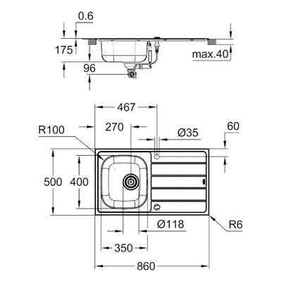 Grohe Spülen-Bundle K200 31562_1, mit Edelstahlspüle / Baüdge SPT-Batt, 160 x 500 mm, Farbe silberfarben Bild 3