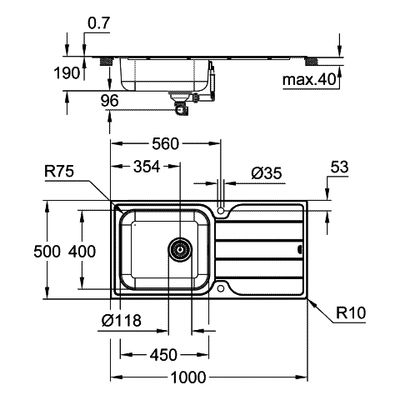 Grohe Edelstahlspüle K500 31563_1, mit 1 Becken Abtropfflaeche, 175 x 500 mm Bild 3