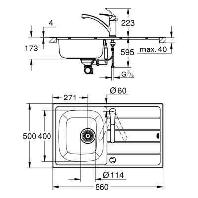 Grohe Spülen-Bundle K200 31565_1, mit Edelstahlspüle / Eurosmart SPT-Batt, 160 x 500 mm, Farbe silberfarben Bild 3