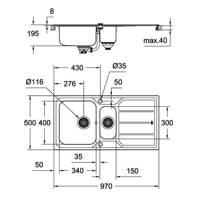 Grohe Edelstahlspüle K500 31572, mit 1,5 Becken / Abtropfflaeche, 560 mm, Farbe silber Bild 3