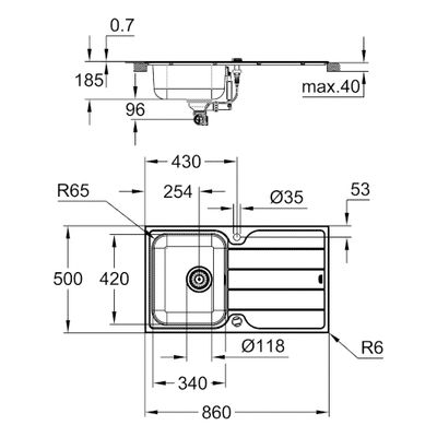 Grohe Spülen-Bundle K500 31573_1 enthaelt Edelstahlspüle / Minta SPT-Batterie, 195 x 500 mm, Farbe silberfarben Bild 3