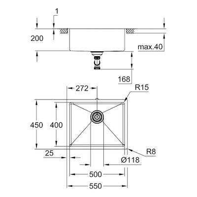 Grohe Unterbau-Edelstahlspüle K700 31574_1 1 Becken, 200 x 450 mm Bild 3