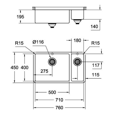 Grohe Unterbau-Edelstahlspüle K700 31575 1,5 Becken 760 x 450 mm mm Einbau links, 560 mm, Farbe silber Bild 3