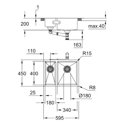 Grohe Unterbau-Edelstahlspüle K700 31576_1 1,5 Becken 595 x 450 mm EB rechts, 200 x 450 mm Bild 3