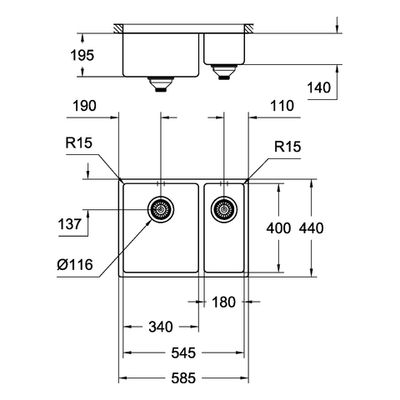 Grohe Unterbau-Edelstahlspüle K700 31577 1,5 Becken 585 x 440 mm Einbau links, 580 mm, Farbe silber Bild 3