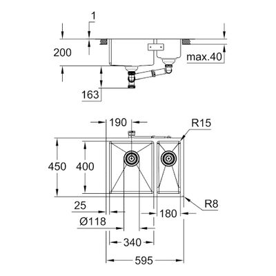 Grohe Unterbau-Edelstahlspüle K700 31577_1 1,5 Becken 595 x 450 mm EB links, 200 x 450 mm Bild 3