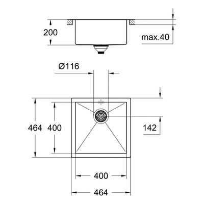 Grohe Edelstahlspüle K700 31578 1 Becken 464 x 464 mm Einbau flächenbündig, 570 mm, Farbe silber Bild 3