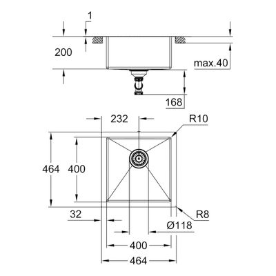 Grohe Edelstahlspüle K700 31578_1 1 Becken, 200 x 464 mm Bild 3